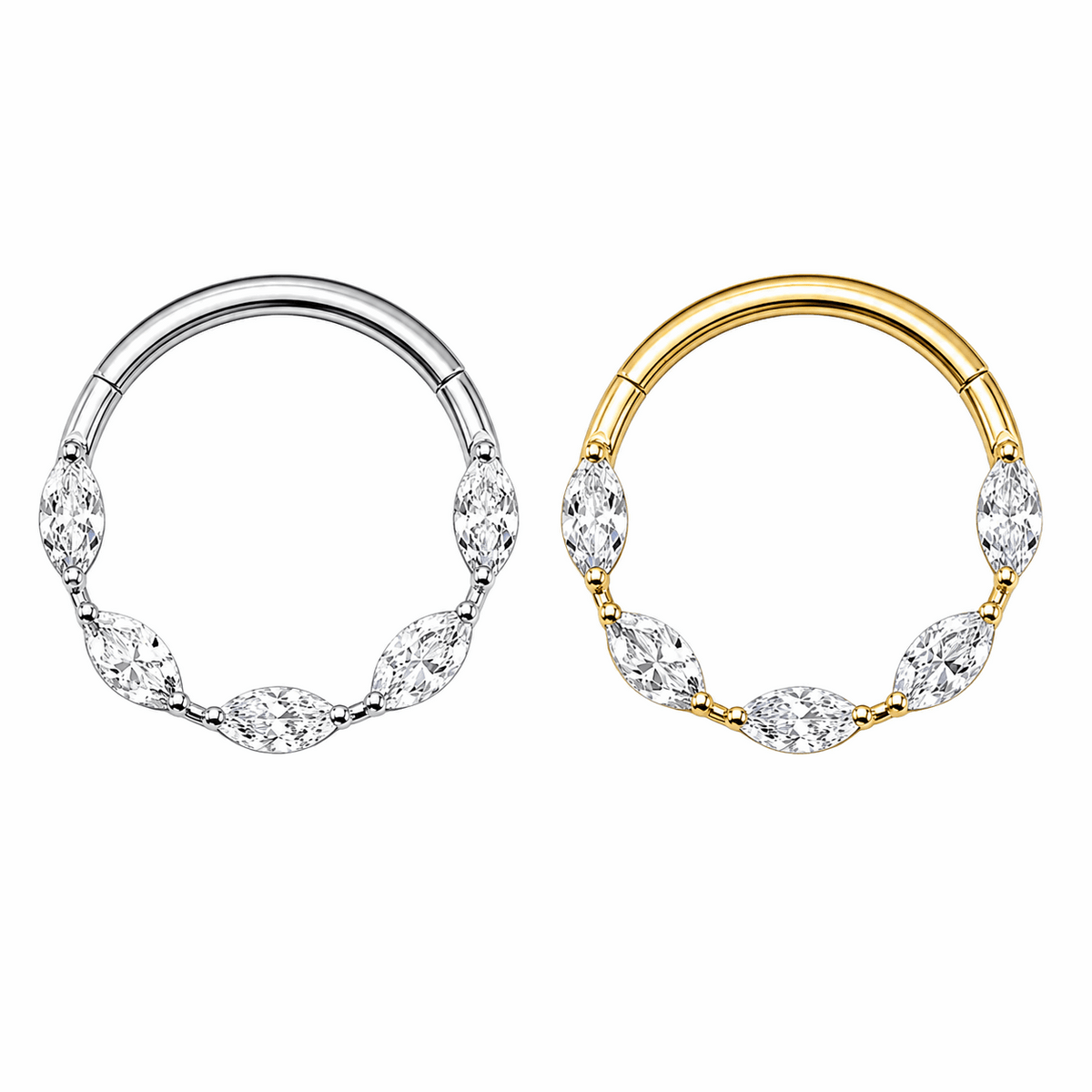 G23 Titanium Marquise CZ Hinged Segment Clicker Ring – 16G (1.2mm) 8mm