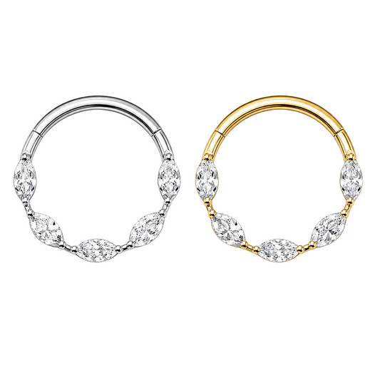 G23 Titanium Marquise CZ Hinged Segment Clicker Ring – 16G (1.2mm) 8mm