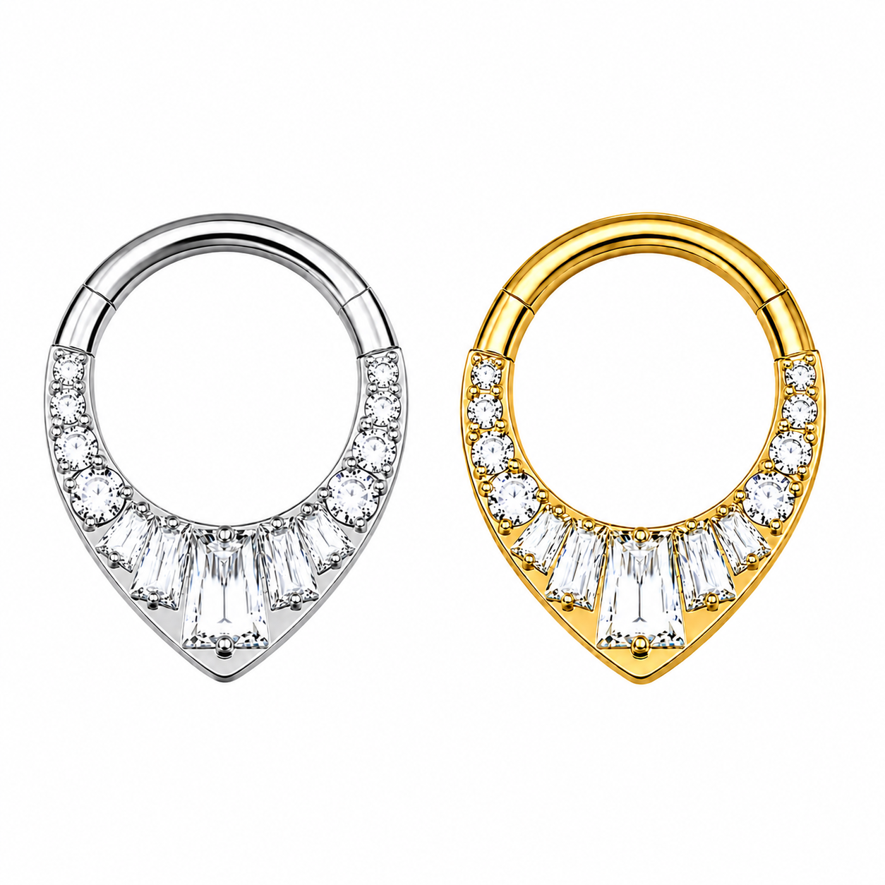 G23 Titanium Teardrop CZ Hinged Segment Clicker Ring – 16G (1.2mm) 8mm & 10mm