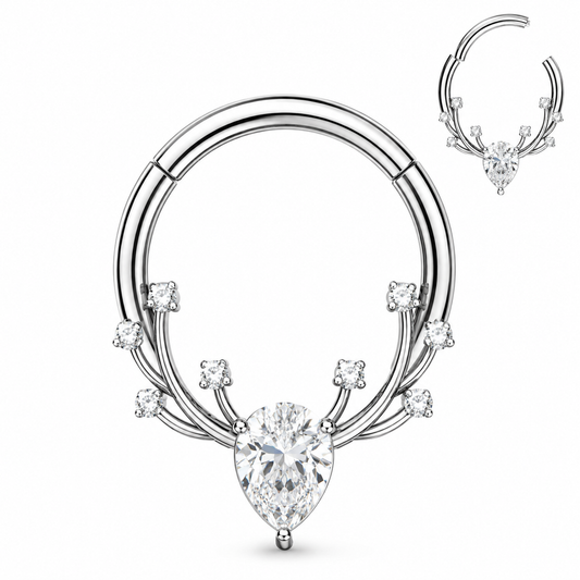 316L Surgical Steel CZ Antlers Hinged Segment Clicker Ring – 16G (1.2mm) 8mm & 10mm