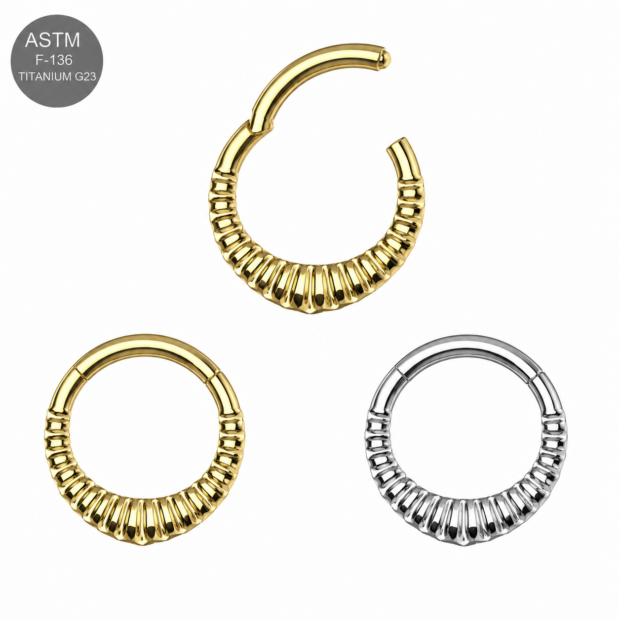 G23 Titanium Carved Teardrop Hinged Segment Clicker Ring – 16G (1.2mm) 8mm