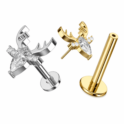Titanium Clear Jeweled Deer Threadless Labret Stud – 16G (1.2mm)