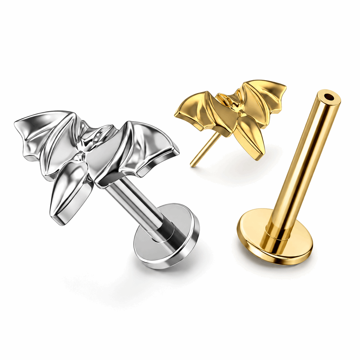 G23 Titanium Bat Threadless Flat Back Labret Stud – 16G (1.2mm)