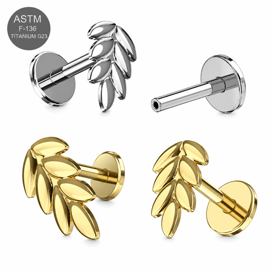 Titanium Wheat Sheaf Threadless Flat Back Labret Stud – 16G (1.2mm)