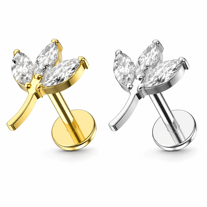 G23 Titanium Leaf CZ Internally Threaded Flat Back Labret – 16G (1.2mm)