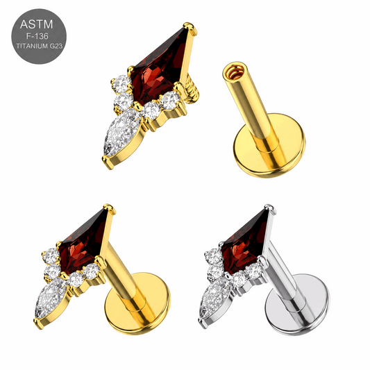 G23 Titanium Garnet Red Marquise CZ Cluster Internally Threaded Labret – 16G (1.2mm)