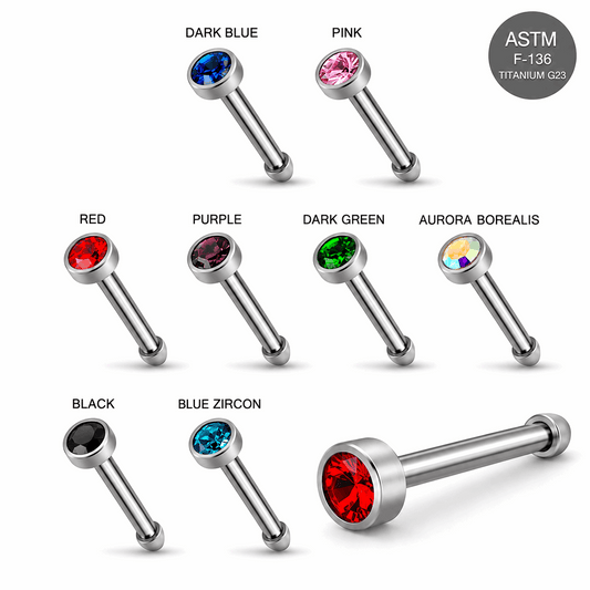 G23 Titanium Bezel Set CZ Nose Bone Stud – 20G (0.8mm) 7mm