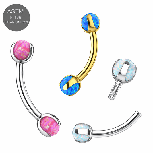 G23 Titanium Opal Ball Eyebrow Banana Ring – 16G (1.2mm) 8mm