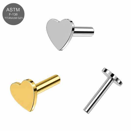 G23 Titanium Threadless Heart Push Fit Labret Bar – 16G (1.2mm) 6mm