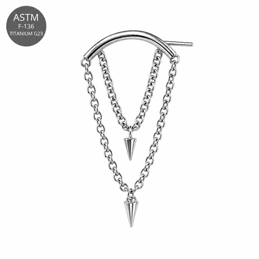 G23 Titanium Double Linked Chain Hanging Cone Threadless Pin Top – 18G & 16G Compatible