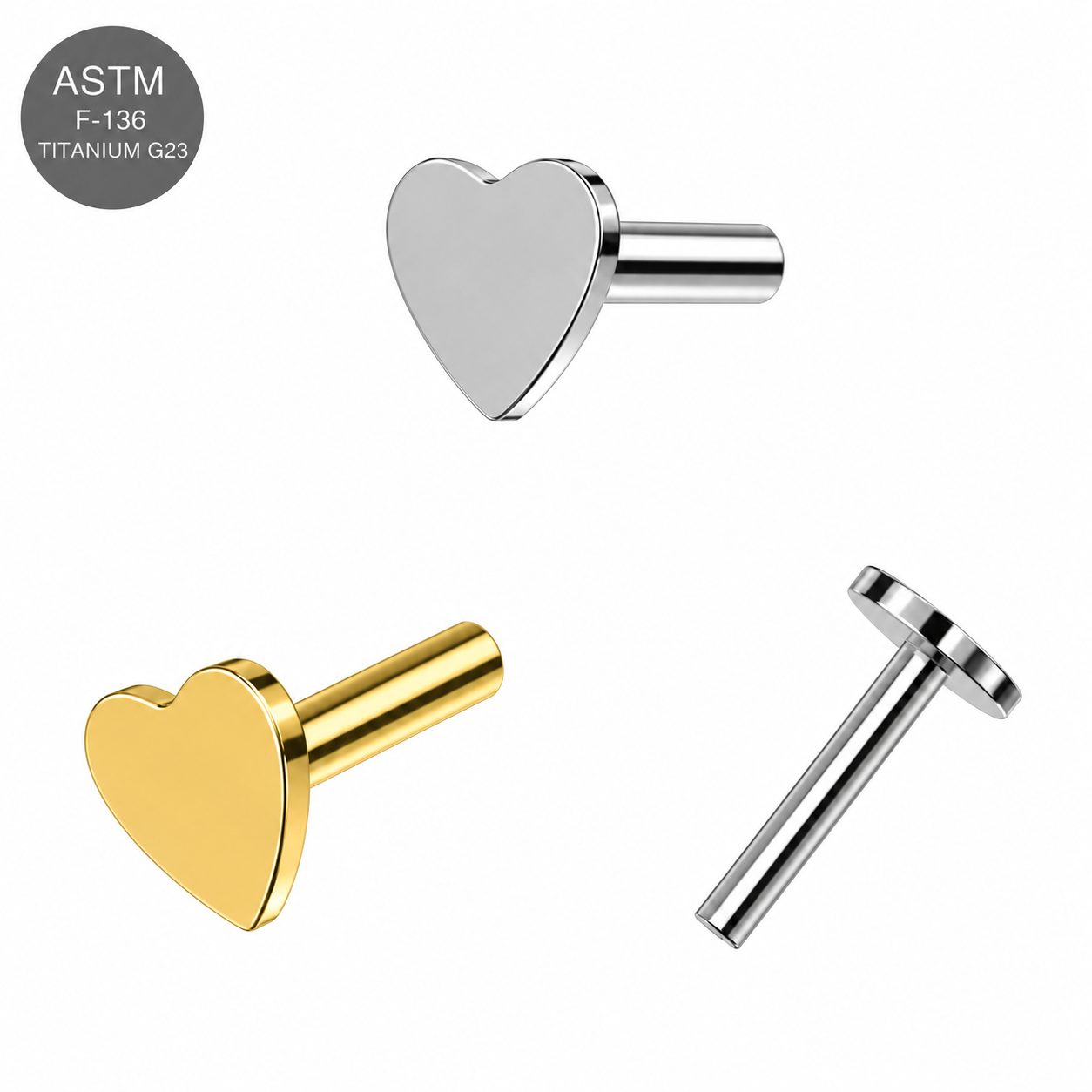 G23 Titanium Threadless Heart Push Fit Labret Bar – 16G (1.2mm) 6mm