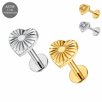 G23 Titanium Stripe Heart Threadless Labret Stud – 16G (1.2mm)