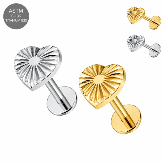 G23 Titanium Stripe Heart Threadless Labret Stud – 16G (1.2mm)