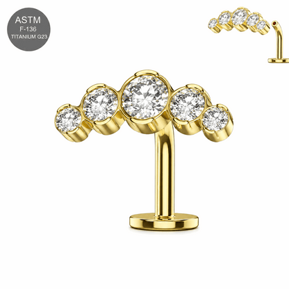 G23 Titanium Gold PVD Five CZ Threadless Floating Belly Button Ring – 14G (1.6mm)
