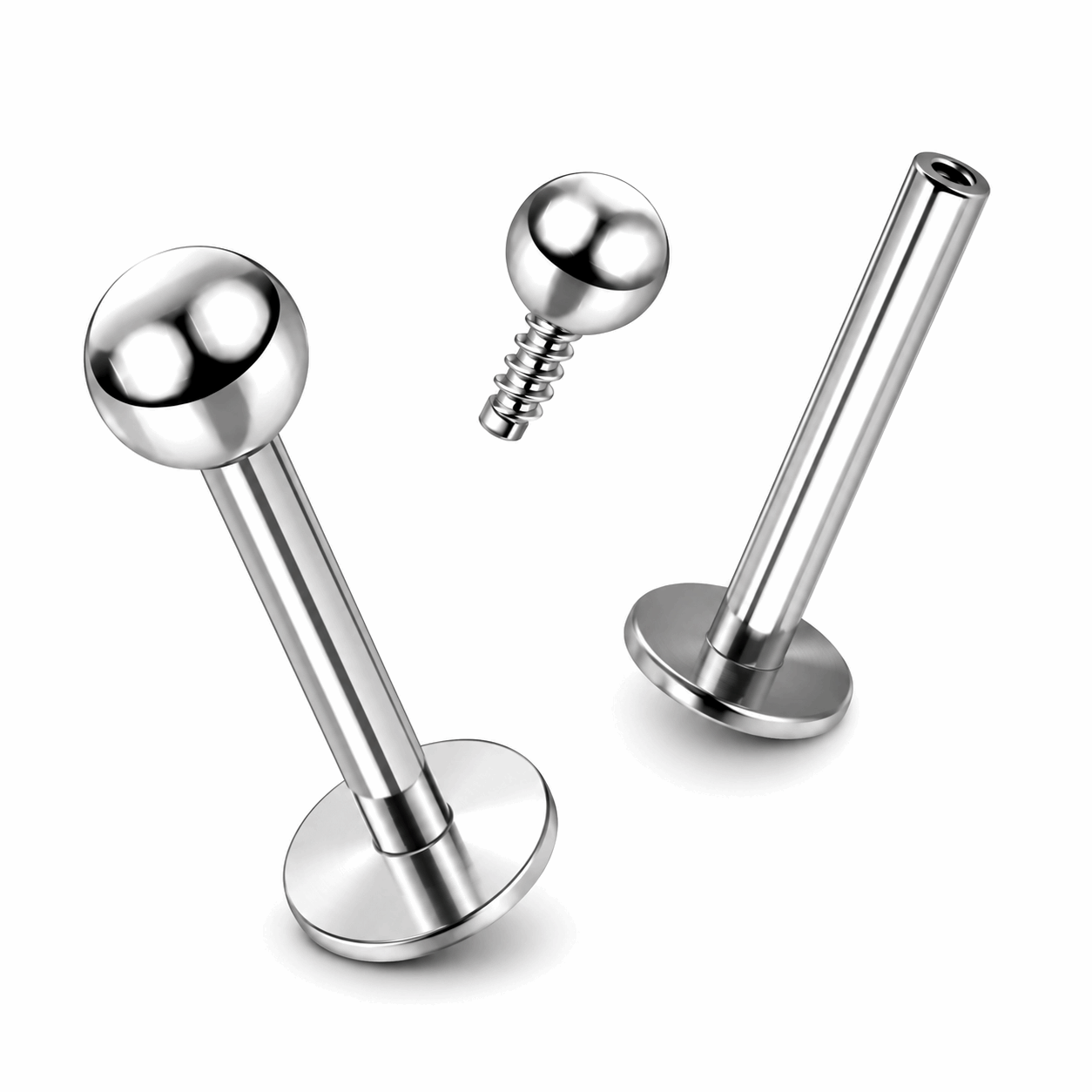 316L Surgical Steel Plain Ball Internally Threaded Flat Back Labret – 16G (1.2mm)