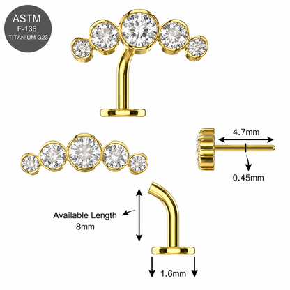 G23 Titanium Gold PVD Five CZ Threadless Floating Belly Button Ring – 14G (1.6mm)