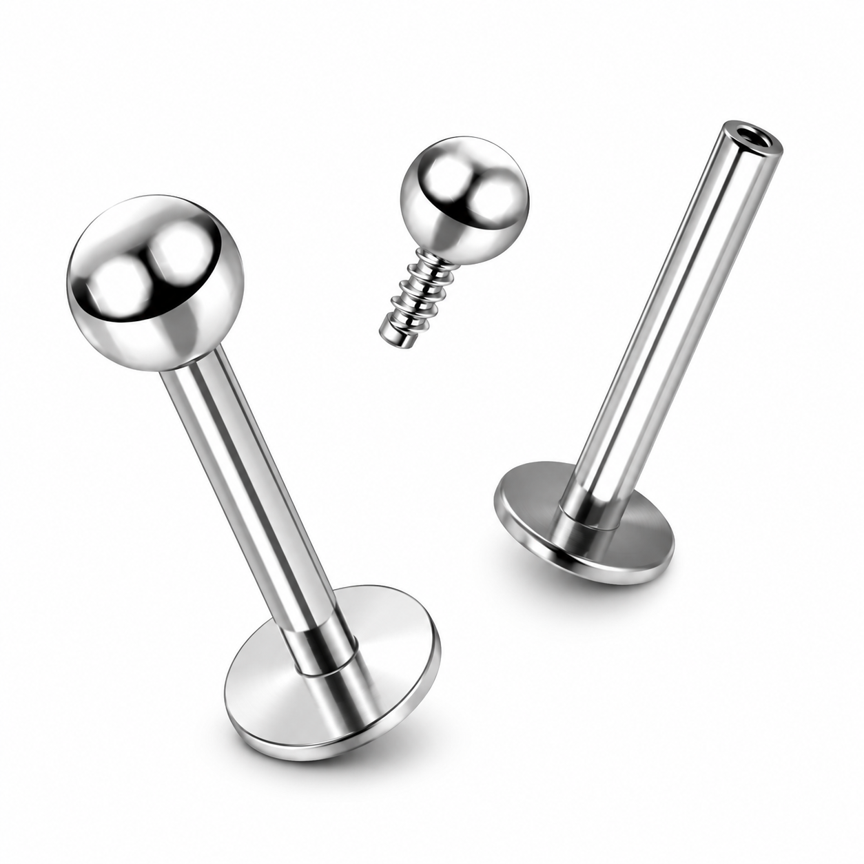 316L Surgical Steel Plain Ball Internally Threaded Flat Back Labret – 16G (1.2mm)