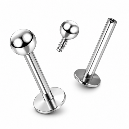 316L Surgical Steel Plain Ball Internally Threaded Flat Back Labret – 16G (1.2mm)