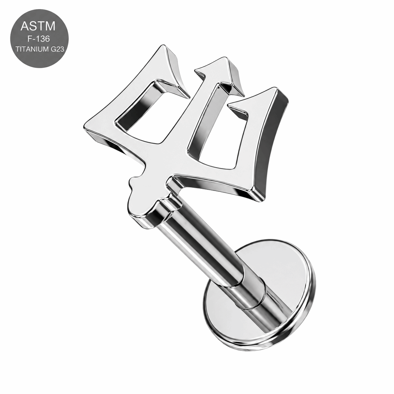 G23 Titanium Trident Symbol Threadless Labret Stud – 16G (1.2mm)