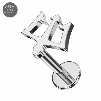 G23 Titanium Trident Symbol Threadless Labret Stud – 16G (1.2mm)