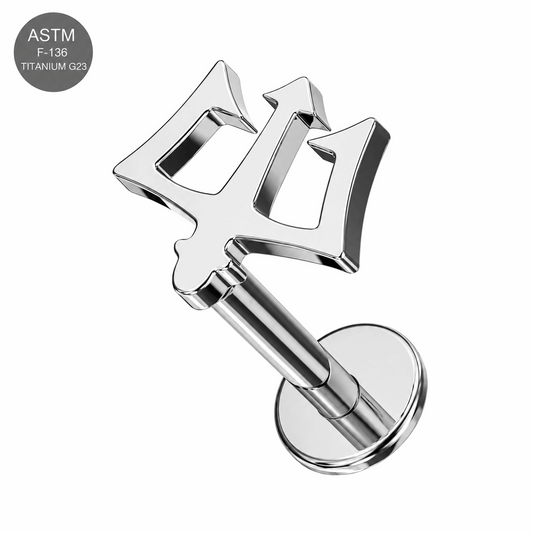 G23 Titanium Trident Symbol Threadless Labret Stud – 16G (1.2mm)