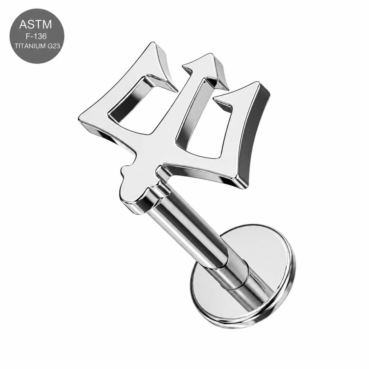 G23 Titanium Trident Symbol Threadless Labret Stud – 16G (1.2mm)