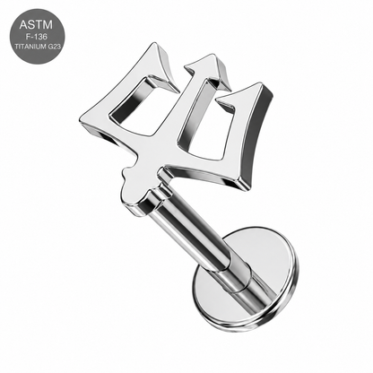 G23 Titanium Trident Symbol Threadless Labret Stud – 16G (1.2mm)