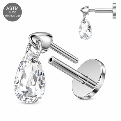 G23 Titanium Dangling Pear Cut CZ Threadless Labret Stud – 16G (1.2mm)