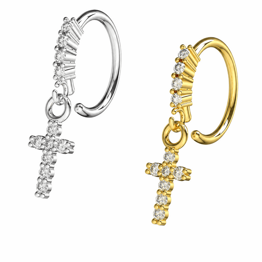 316L Surgical Steel CZ Hanging Cross Bendable Cartilage Ear Piercing – 20G (0.8mm)