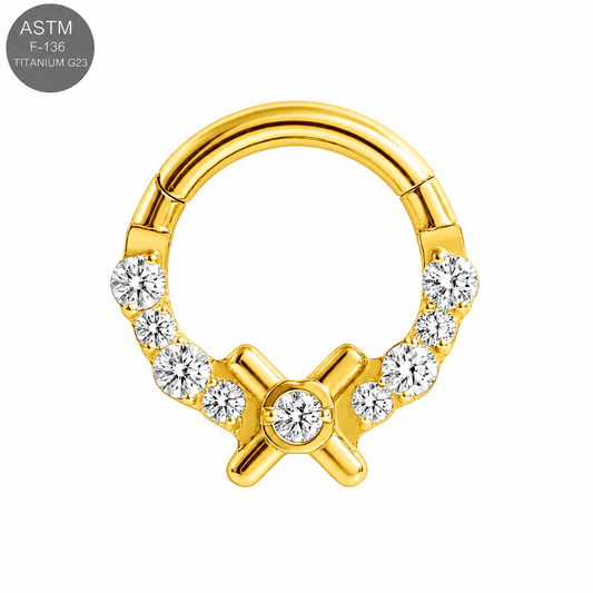 G23 Titanium X-Cross CZ Hinged Clicker Ring – 16G (1.2mm) 8mm