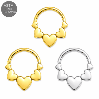 G23 Titanium Polyhedra Hearts Hinged Segment Clicker Ring – 16G (1.2mm) 8mm