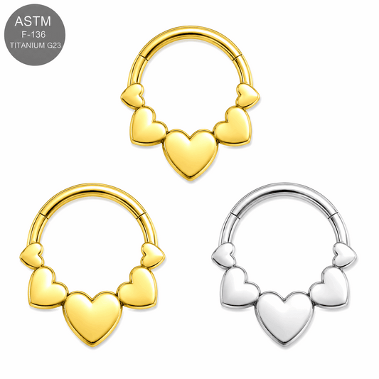 G23 Titanium Polyhedra Hearts Hinged Segment Clicker Ring – 16G (1.2mm) 8mm