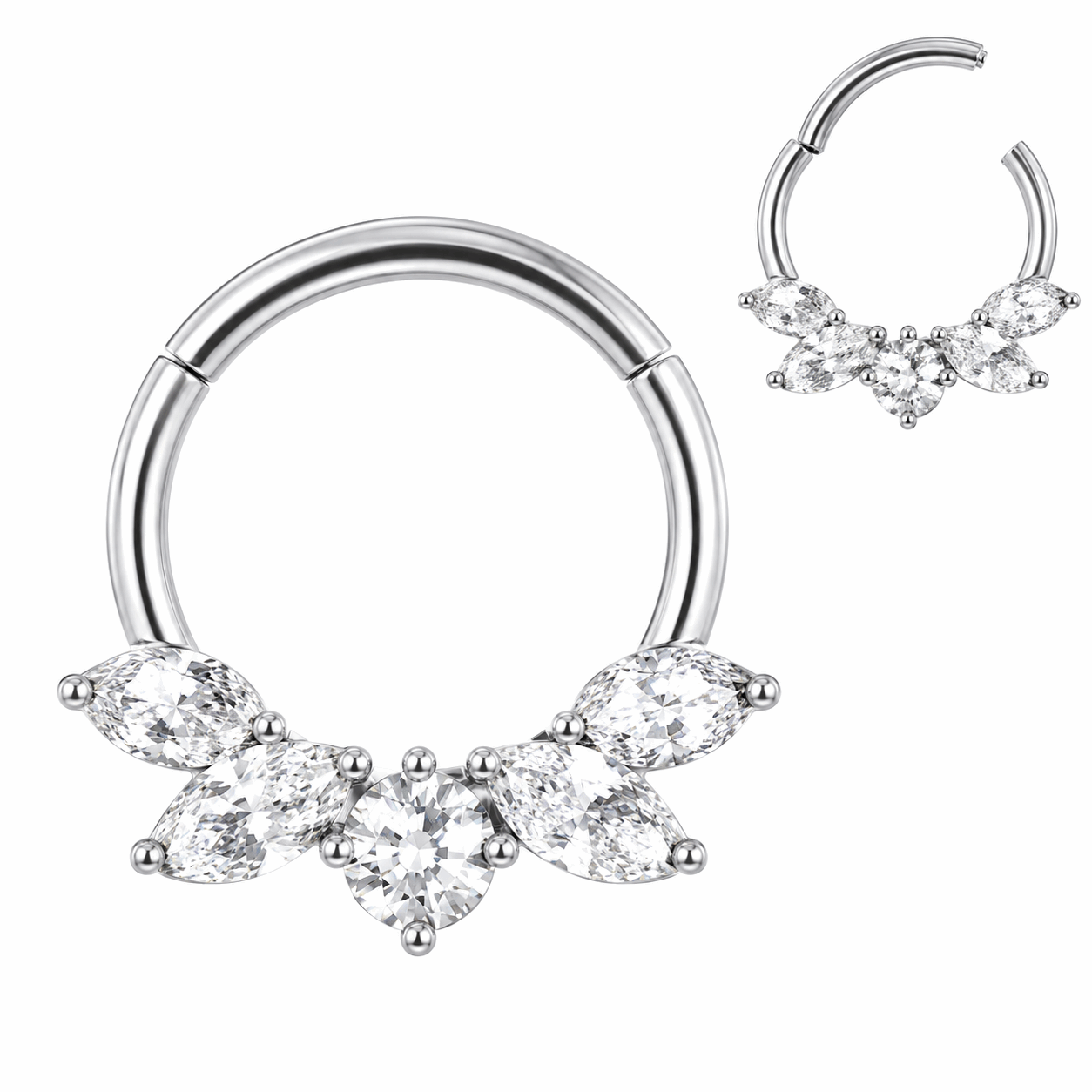 316L Surgical Steel Marquise Butterfly Hinged Segment Clicker Ring – 16G (1.2mm) 8mm