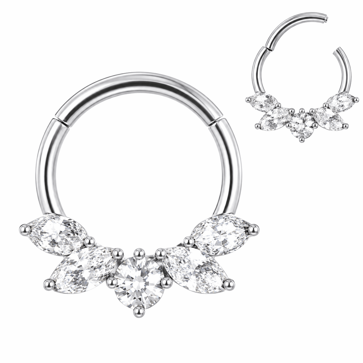 316L Surgical Steel Marquise Butterfly Hinged Segment Clicker Ring – 16G (1.2mm) 8mm