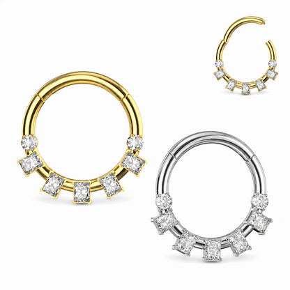 316L Surgical Steel Seven Clear CZ Hinged Segment Clicker Ring – 16G (1.2mm) 8mm