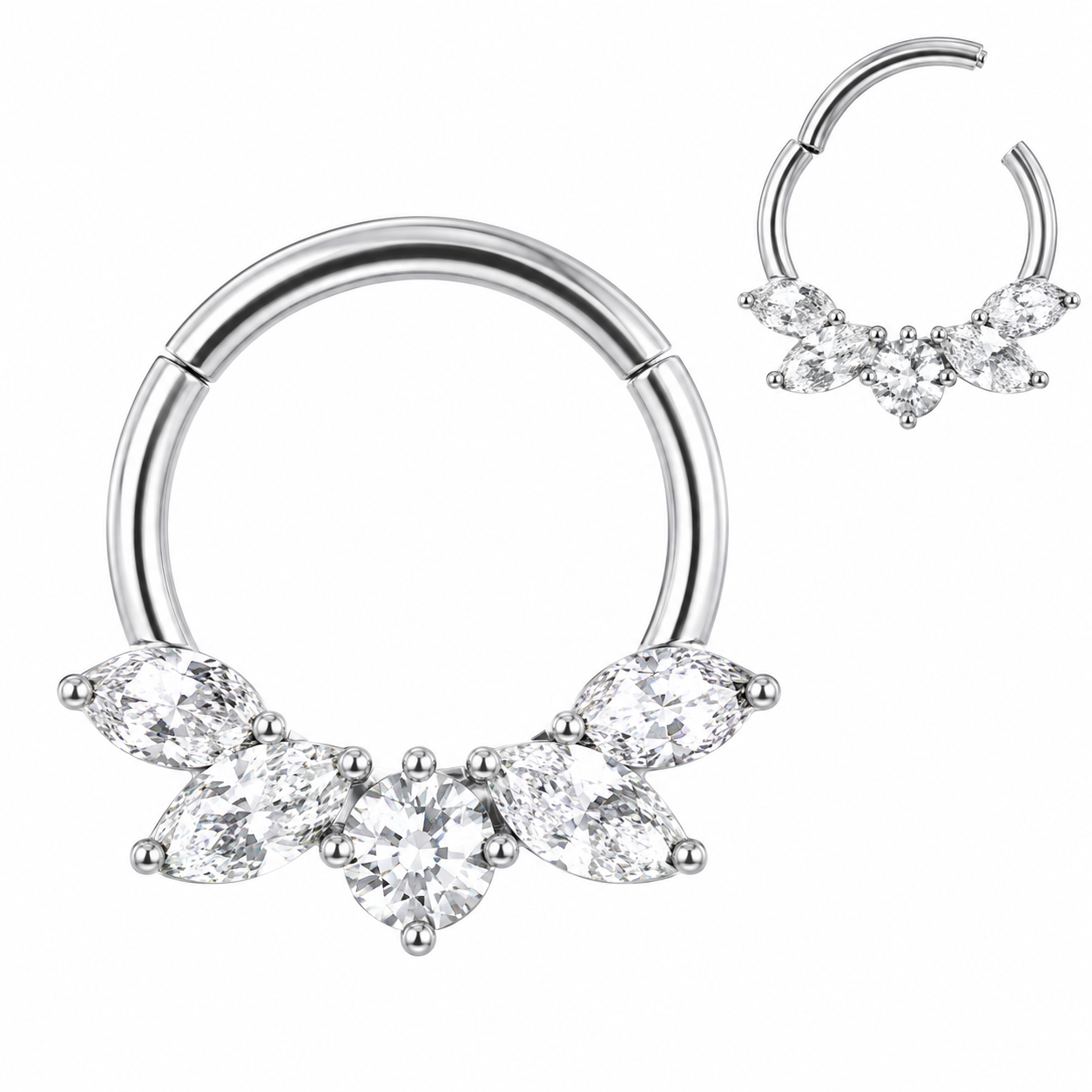 316L Surgical Steel Marquise Butterfly Hinged Segment Clicker Ring – 16G (1.2mm) 8mm