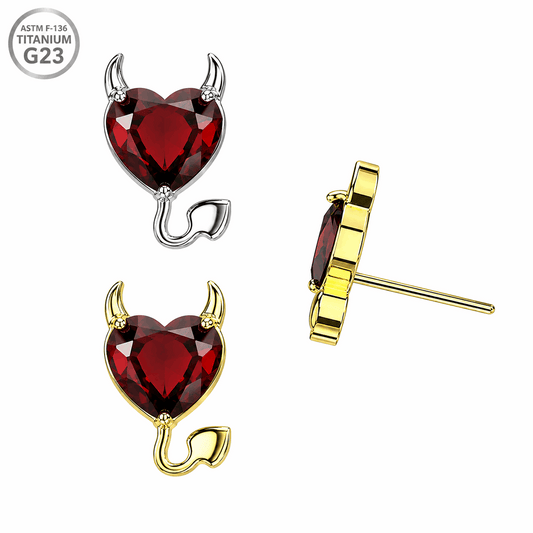 Titanium Devil Heart Threadless Top – 18G & 16G Compatible