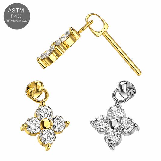 Titanium Bugadi Flower Dangle Threadless Top – 18G & 16G Compatible