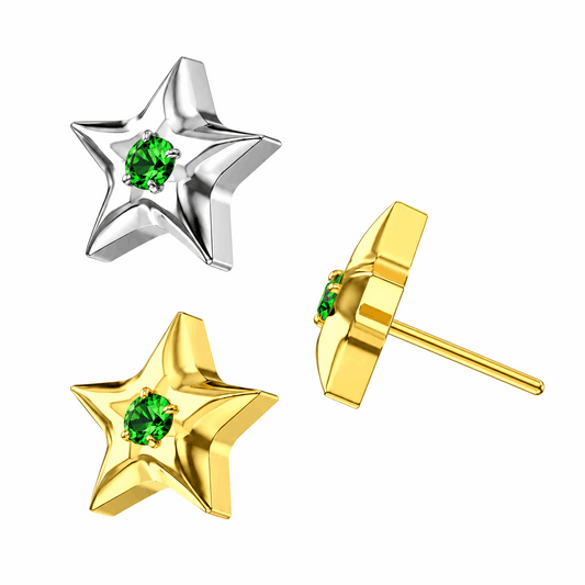 G23 Titanium Green CZ Star Threadless Push-In Top – 18G & 16G Compatible
