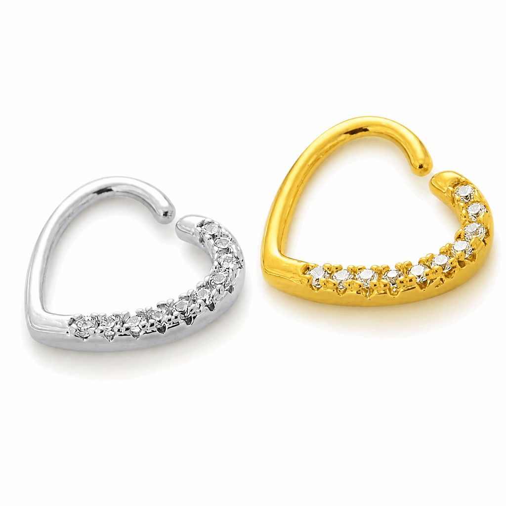 316L Surgical Steel Jeweled Heart Single Closure Ring – 16G (1.2mm) 10mm