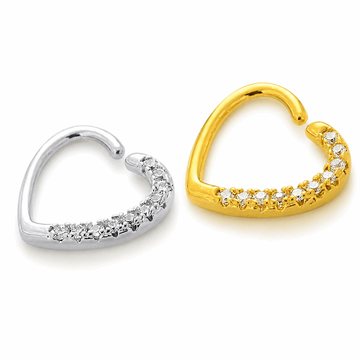 316L Surgical Steel Jeweled Heart Single Closure Ring – 16G (1.2mm) 10mm