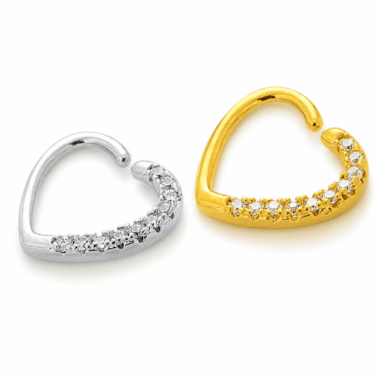 316L Surgical Steel Jeweled Heart Single Closure Ring – 16G (1.2mm) 10mm