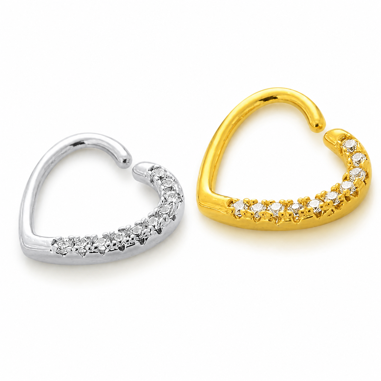 316L Surgical Steel Jeweled Heart Single Closure Ring – 16G (1.2mm) 10mm