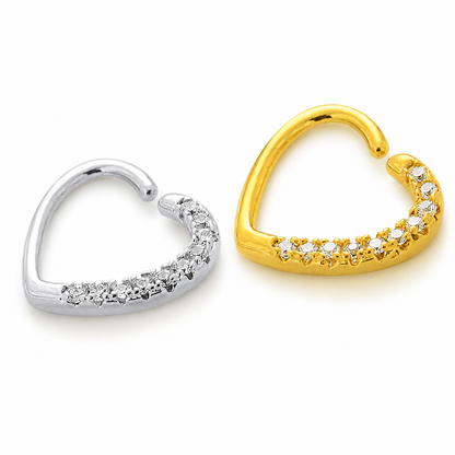 316L Surgical Steel Jeweled Heart Single Closure Ring – 16G (1.2mm) 10mm