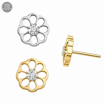 Titanium Daisy Flower CZ Threadless Pin Top – 18G & 16G Compatible
