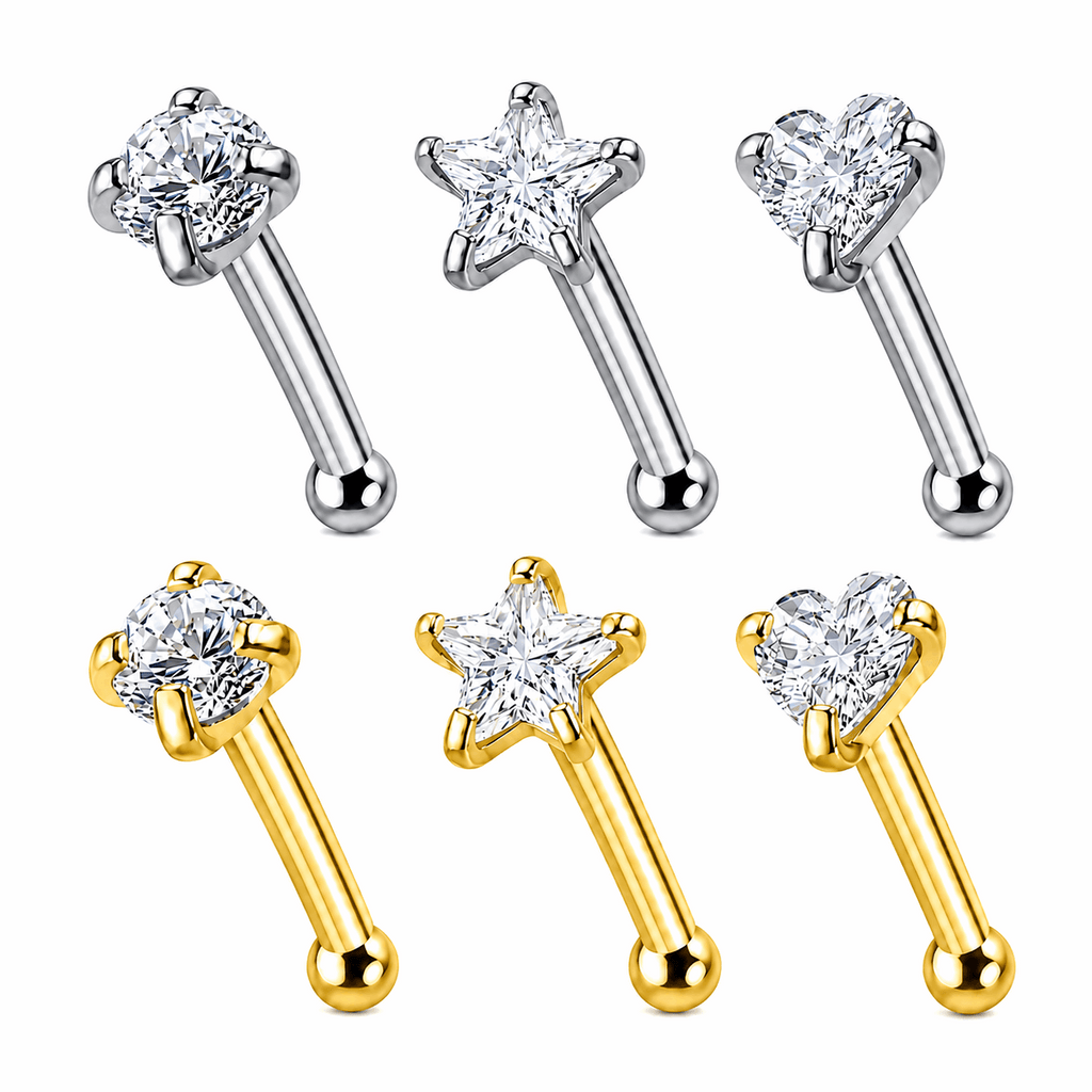 316L Surgical Steel CZ Nose Bone Stud – 20G (0.8mm) 7mm