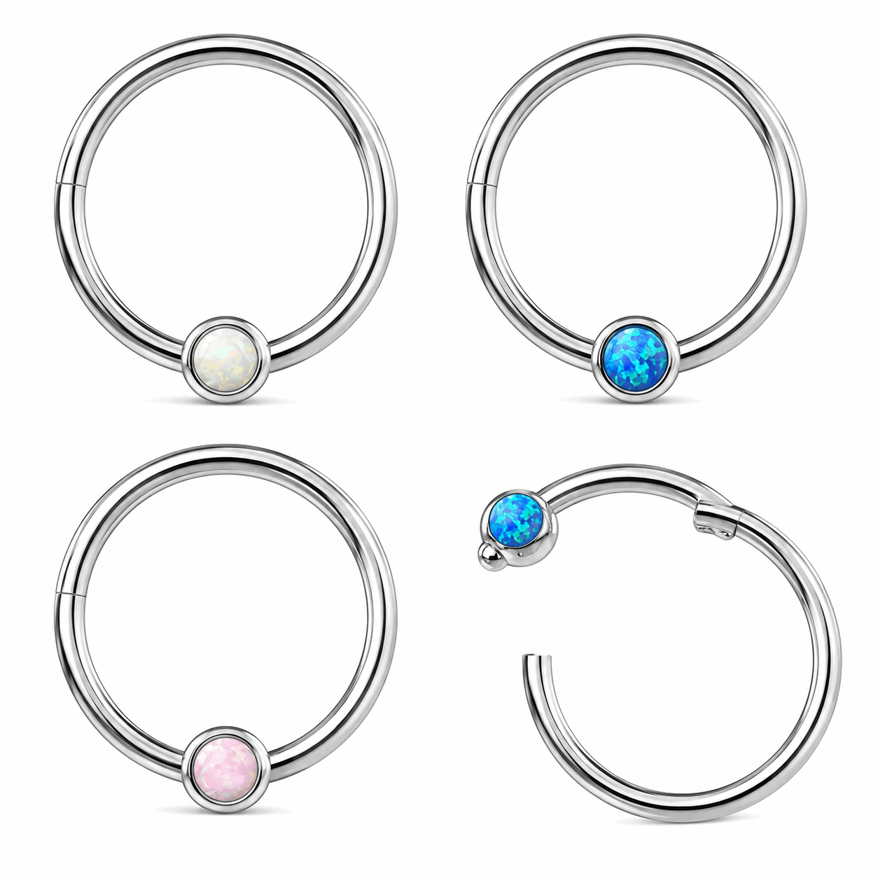 Bezel-Set Opal Hinged Segment Clicker Ring – 16G (1.2mm) 8mm