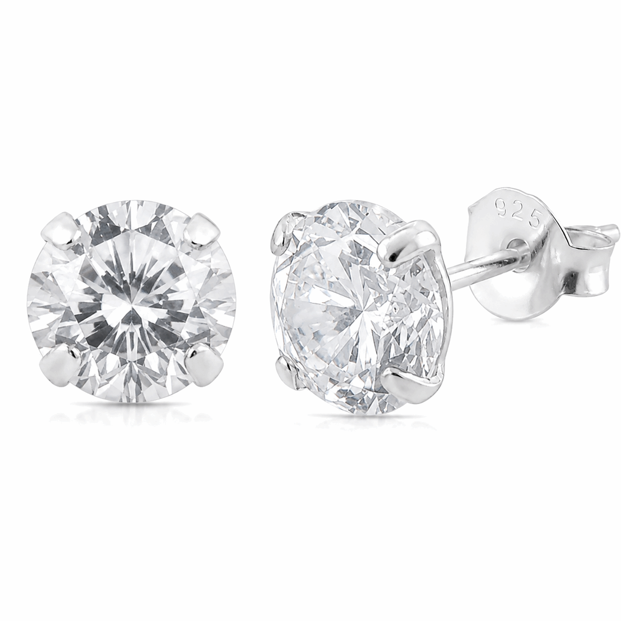 925 Sterling Silver Round CZ Stud Earrings – 6mm & 8mm Pair