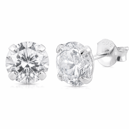 925 Sterling Silver Round CZ Stud Earrings – 6mm & 8mm Pair