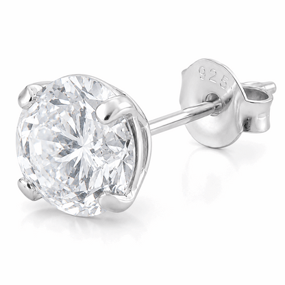 925 Sterling Silver Round CZ Stud Earrings – 6mm & 8mm Pair